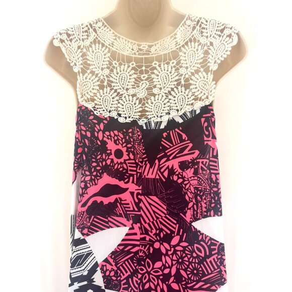 Abstract Print Pink Black Crocheted Neckline Maxi Dress‎ Size 3X 22 24 Plus Size - Picture 4 of 7